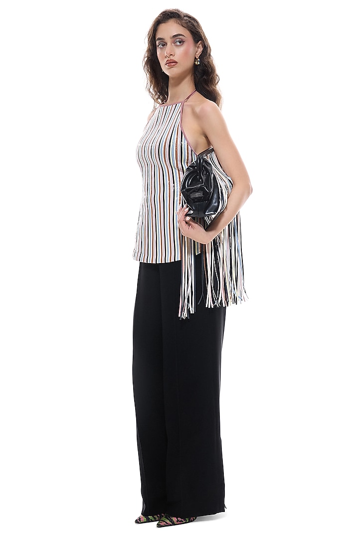 Multi-Colored Crepe & Faux Leather Halter Top by Sameer Madan at Pernia's Pop Up Shop