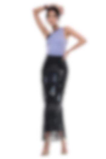 Black Crepe & Sequins Embroidered Pencil Skirt by Sameer Madan at Pernia's Pop Up Shop