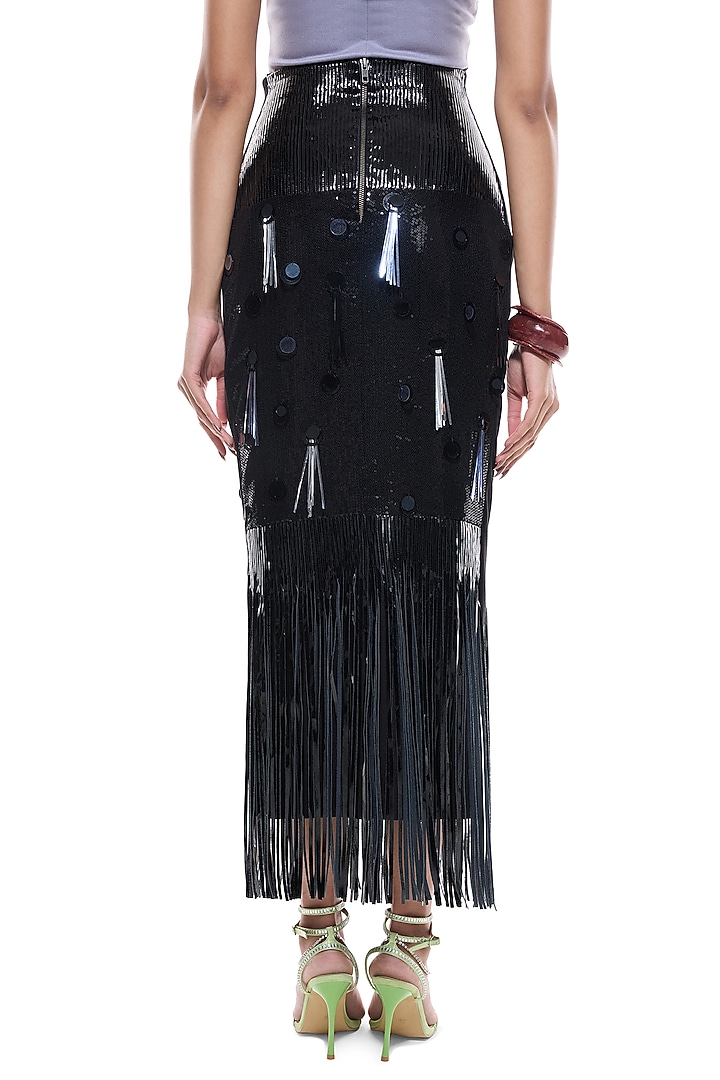 Black Crepe & Sequins Embroidered Pencil Skirt by Sameer Madan at Pernia's Pop Up Shop