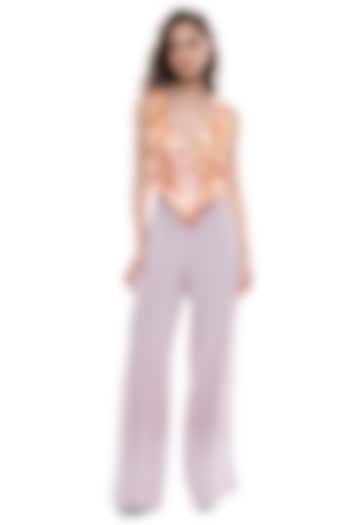 Lilac & Black Crepe Wide-Leg Trousers by Sameer Madan at Pernia's Pop Up Shop