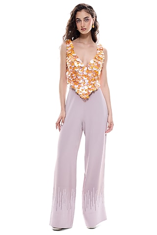 Lilac & Black Crepe Wide-Leg Trousers by Sameer Madan