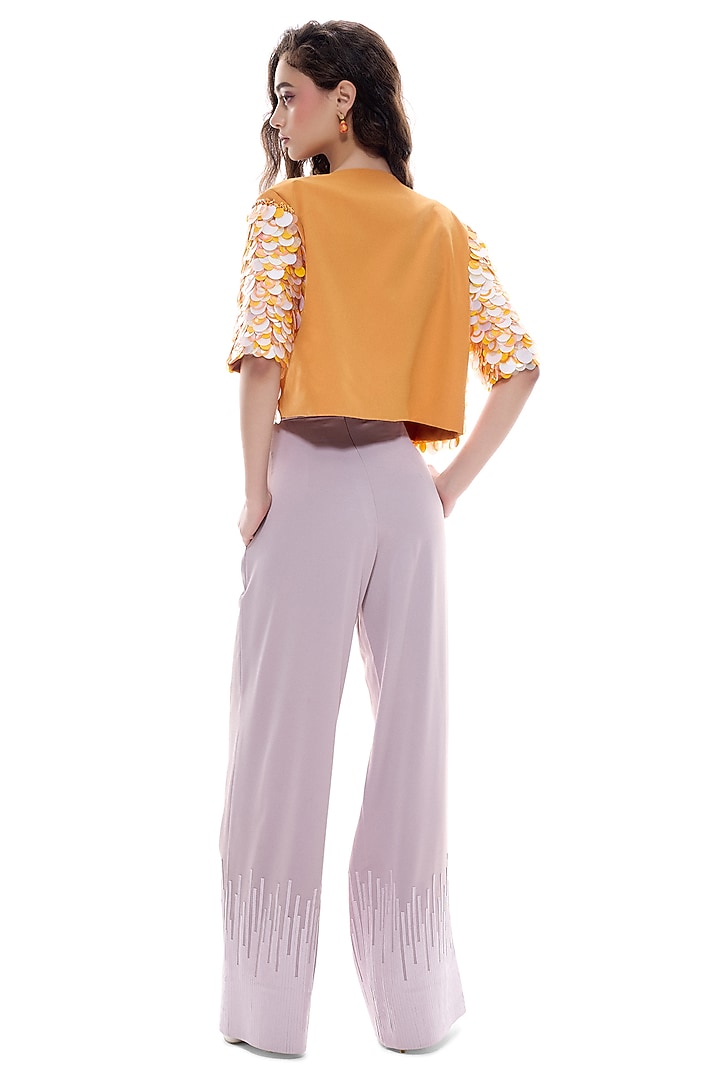 Lilac & Black Crepe Wide-Leg Trousers by Sameer Madan at Pernia's Pop Up Shop