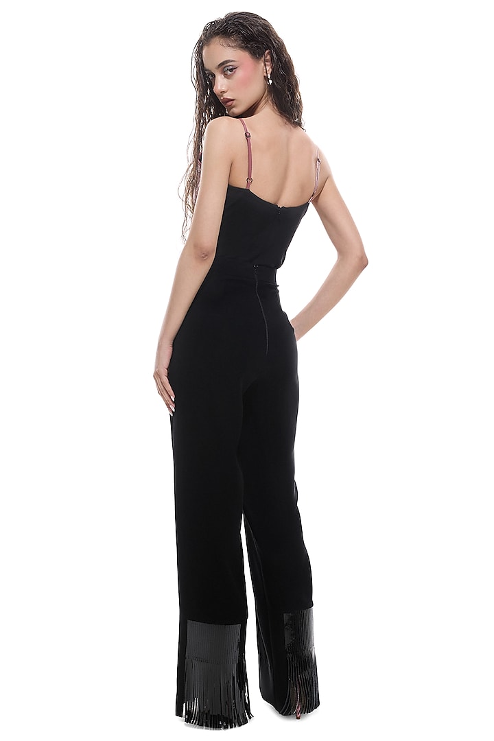 Black Crepe & Faux Leather Wide-Leg Trousers by Sameer Madan at Pernia's Pop Up Shop