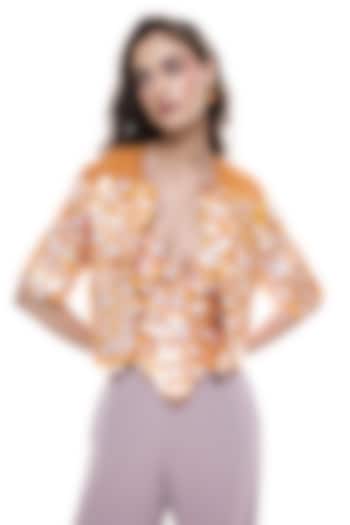 Orange Crepe Sequins Disc Jacket by Sameer Madan at Pernia's Pop Up Shop