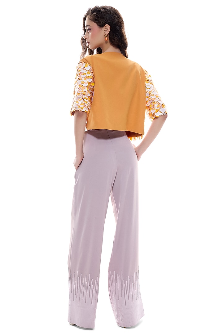 Orange Crepe Sequins Disc Jacket by Sameer Madan at Pernia's Pop Up Shop