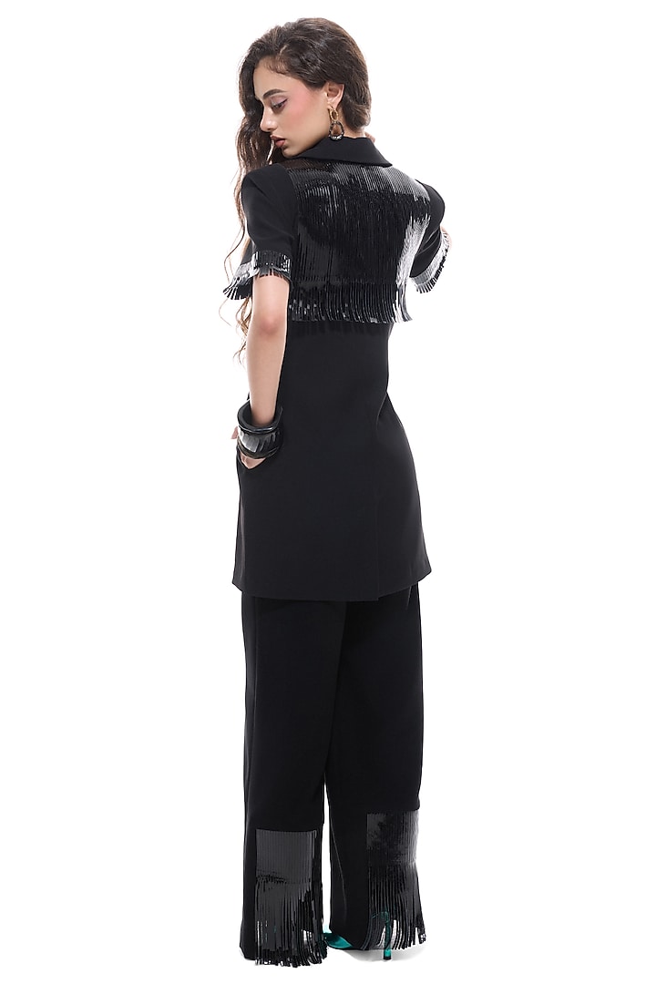 Black Crepe & Faux Leather Jacket by Sameer Madan at Pernia's Pop Up Shop