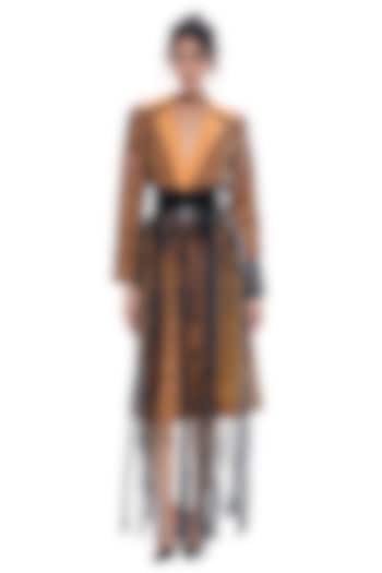 Orange Faux Leather & Crepe Trench Jacket by Sameer Madan at Pernia's Pop Up Shop