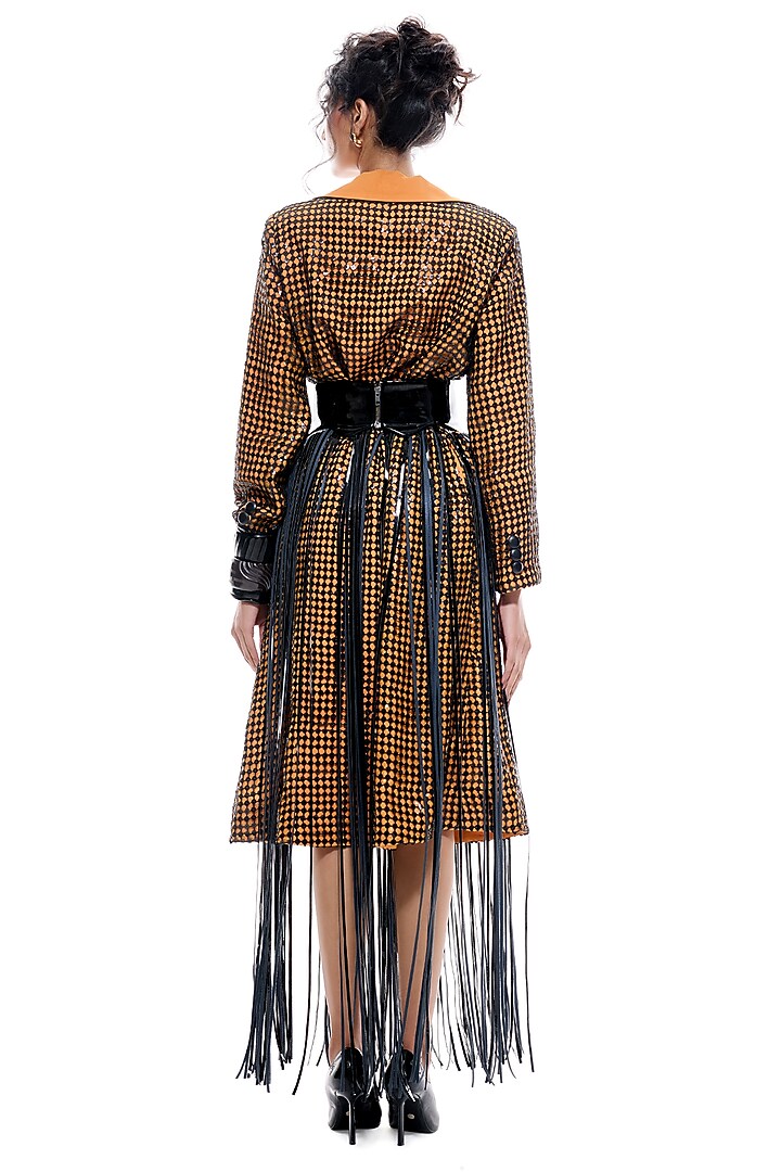 Orange Faux Leather & Crepe Trench Jacket by Sameer Madan at Pernia's Pop Up Shop