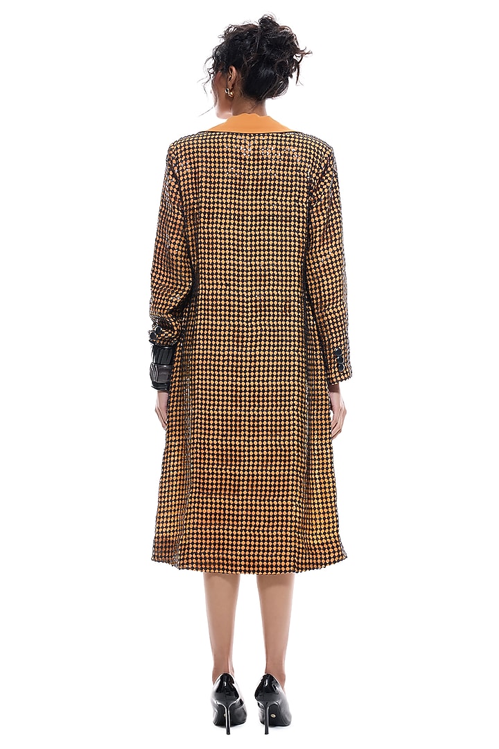 Orange Faux Leather & Crepe Trench Jacket by Sameer Madan at Pernia's Pop Up Shop