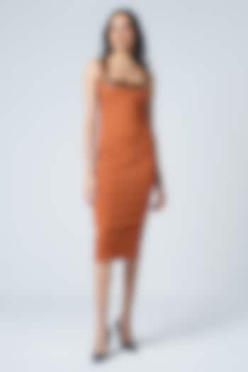 Rust Jersey Faux Leather Bodycon Cocktail Dress by Sameer Madan at Pernia's Pop Up Shop