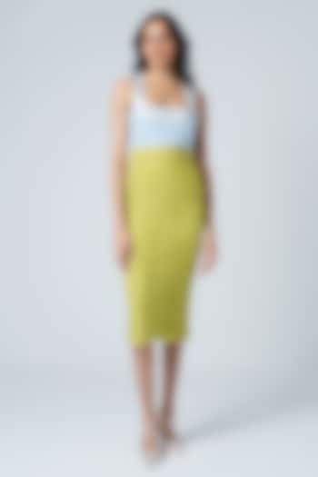 Blue & Neon Jersey Faux Leather Bodycon Cocktail Dress by Sameer Madan at Pernia's Pop Up Shop