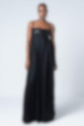 Black Cotton & Faux Leather Maxi Vacation Dress by Sameer Madan at Pernia's Pop Up Shop