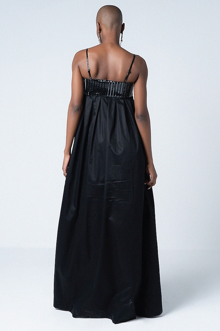 Black Cotton & Faux Leather Maxi Vacation Dress by Sameer Madan at Pernia's Pop Up Shop