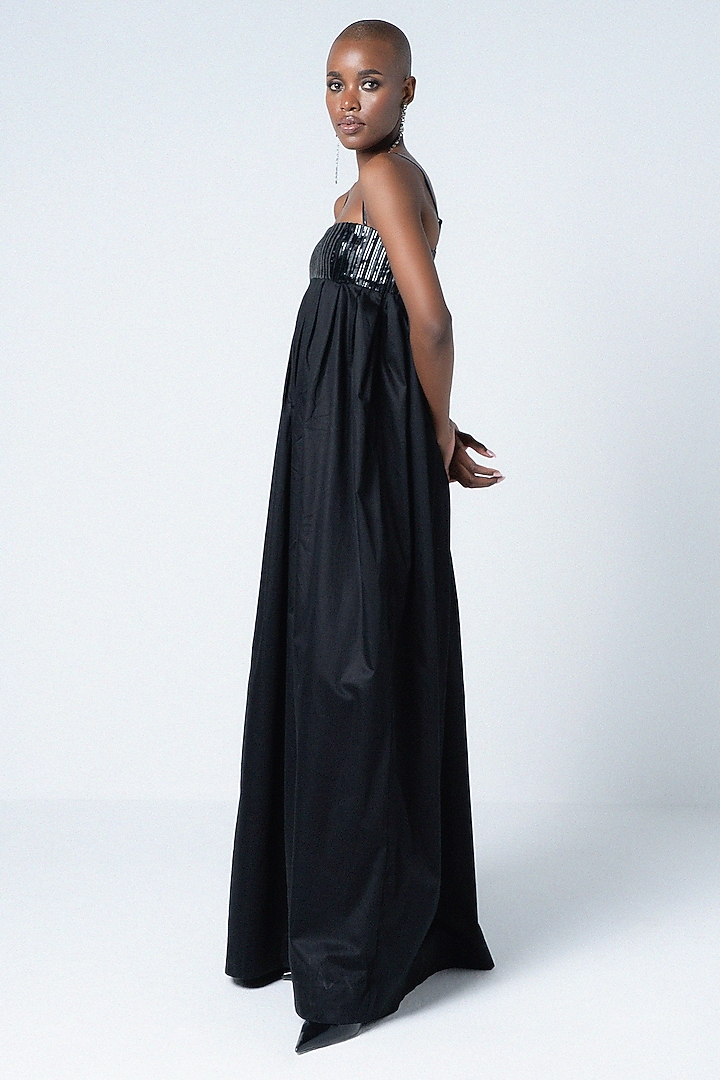 Black Cotton & Faux Leather Maxi Vacation Dress by Sameer Madan at Pernia's Pop Up Shop