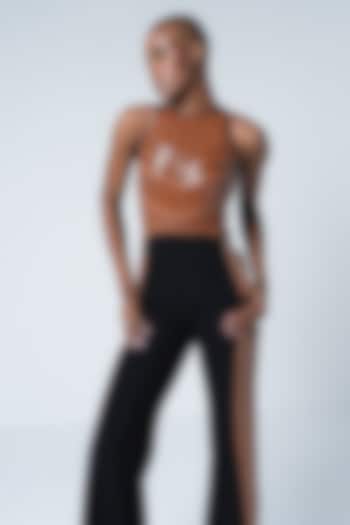 Bran-Black Twill & Faux Leather Jumpsuit by Sameer Madan at Pernia's Pop Up Shop