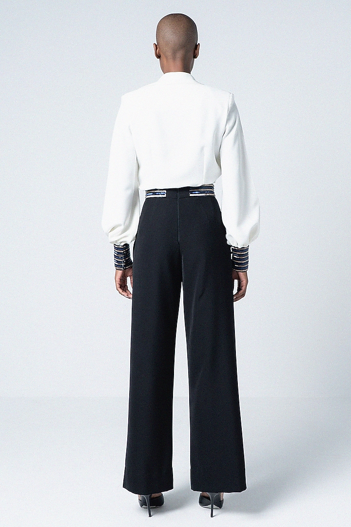 White Twill & Faux Leather Shirt by Sameer Madan at Pernia's Pop Up Shop