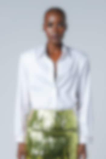 White Cotton & Faux Leather Oversized Shirt by Sameer Madan at Pernia's Pop Up Shop