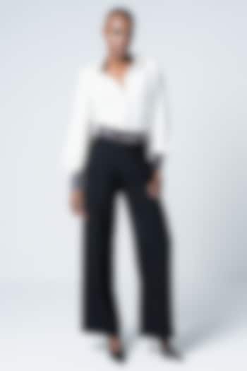 Black Twill & Faux Leather Trousers by Sameer Madan at Pernia's Pop Up Shop