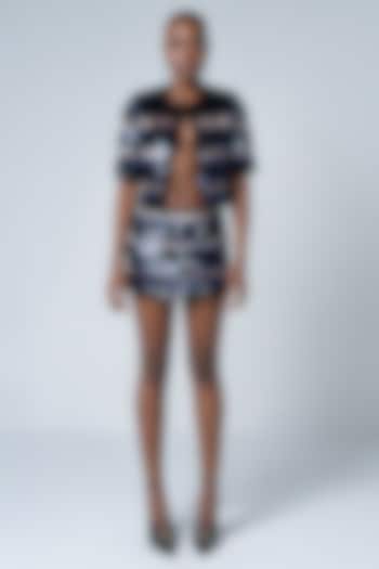 Black & Blue Faux Leather Embellished Mini Skirt by Sameer Madan at Pernia's Pop Up Shop