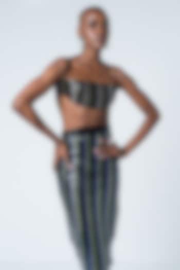 Black Faux Leather Hand Embroidered Skirt by Sameer Madan at Pernia's Pop Up Shop