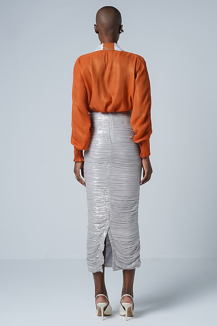 Grey Sequins Fabric Skirt by Sameer Madan at Pernia's Pop Up Shop