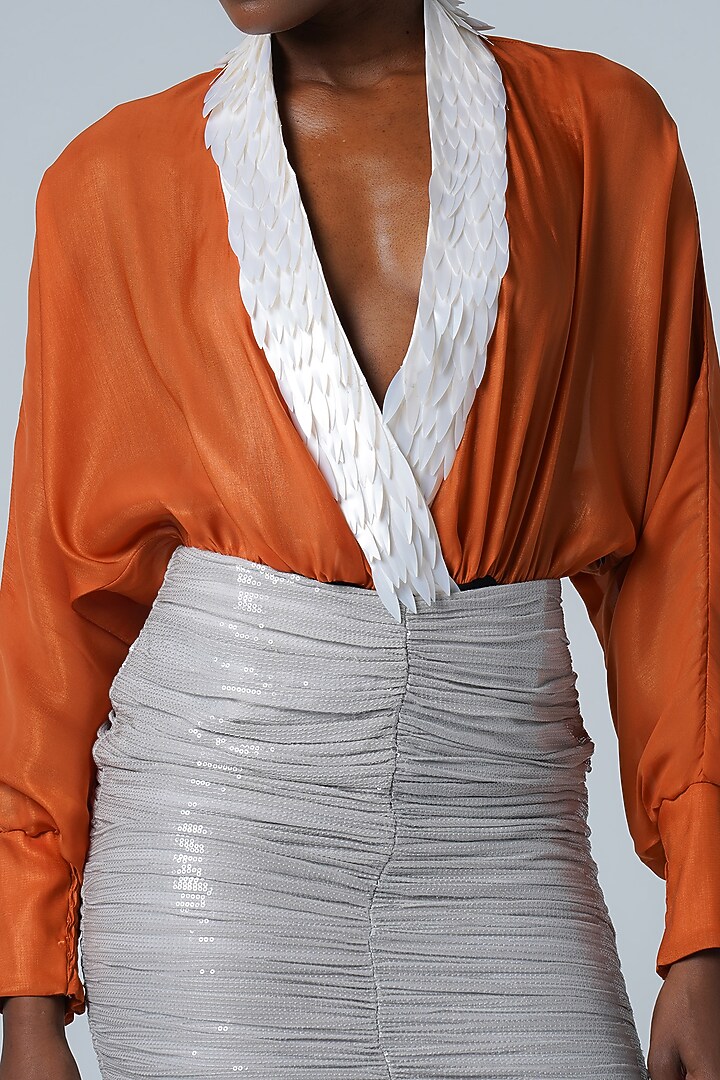 Grey Sequins Fabric Skirt by Sameer Madan at Pernia's Pop Up Shop