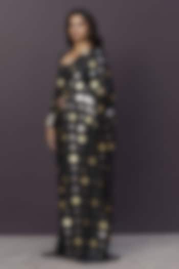 Black Georgette Applique Embroidered Draped Reception Saree Set by Sameer Madan at Pernia's Pop Up Shop