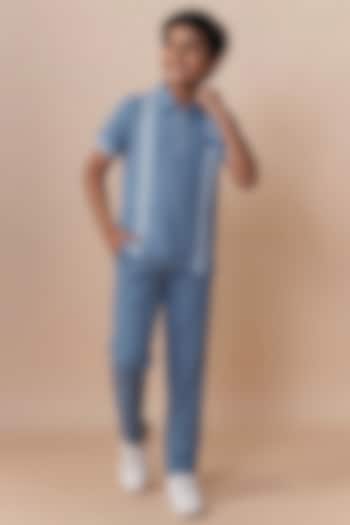 Blue Sepia Yarn Co-Ord Set For Boys by Dapper & Dare Kids at Pernia's Pop Up Shop