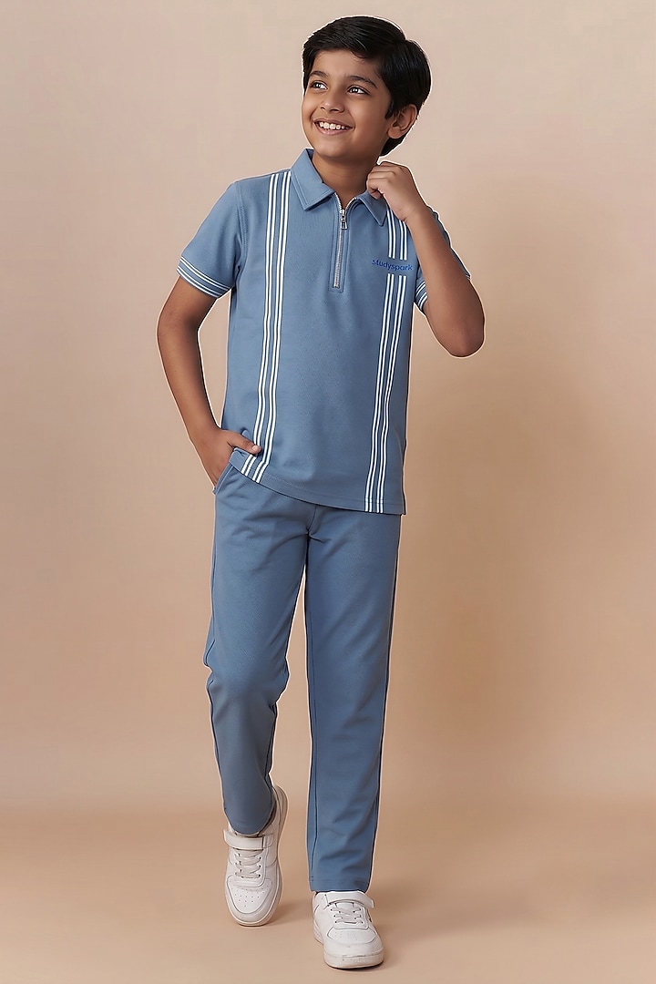 Blue Sepia Yarn Co-Ord Set For Boys by Dapper & Dare Kids at Pernia's Pop Up Shop