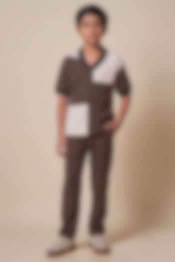 Brown Sepia Yarn Color-Blocked Co-Ord Set For Boys by Dapper & Dare Kids at Pernia's Pop Up Shop