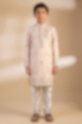 Light Pink Satin Thread Embroidered Kurta Set For Boys by Dapper & Dare Kids at Pernia's Pop Up Shop