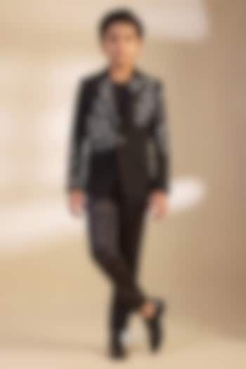 Black Japanese Twill Swarovski Embroidered Tuxedo Set For Boys by Dapper & Dare Kids at Pernia's Pop Up Shop