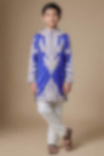 Cobalt Blue Armani Satin Cutdana Embroidered Kurta Set For Boys by Dapper & Dare Kids at Pernia's Pop Up Shop