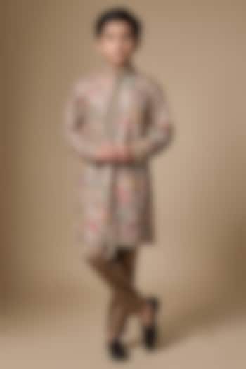 Brown Georgette Geometric Embroidered Kurta Set For Boys by Dapper & Dare Kids at Pernia's Pop Up Shop