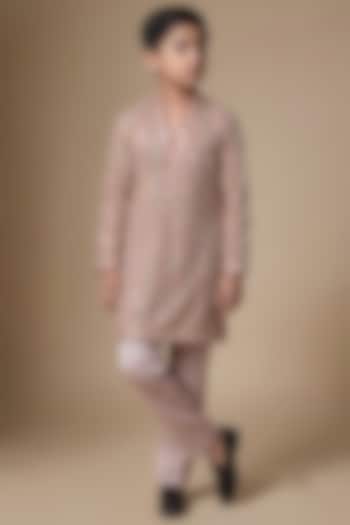 Multi-Colored Sequin Net Mirror Embroidered Kurta Set For Boys by Dapper & Dare Kids at Pernia's Pop Up Shop