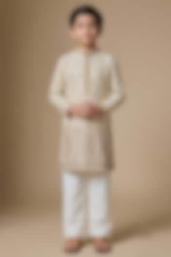Champagne Gold Georgette Sequin Embroidered Kurta Set For Boys by Dapper & Dare Kids at Pernia's Pop Up Shop