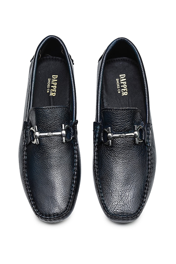 Navy Blue Milled Leather Horsebit Loafers by Dapper Shoes Co.