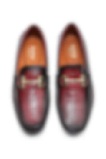 Black & Oxblood Crocodile Finish Leather Hand Painted Loafers by Dapper Shoes Co.