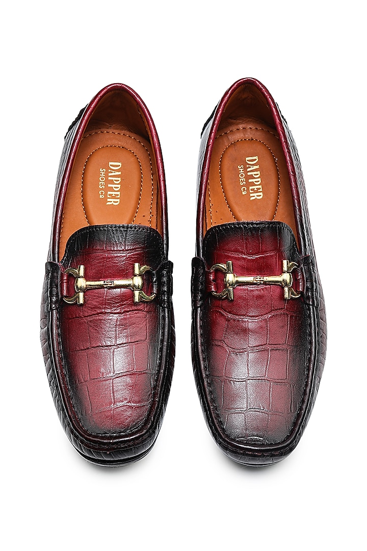 Black & Oxblood Crocodile Finish Leather Hand Painted Loafers by Dapper Shoes Co.