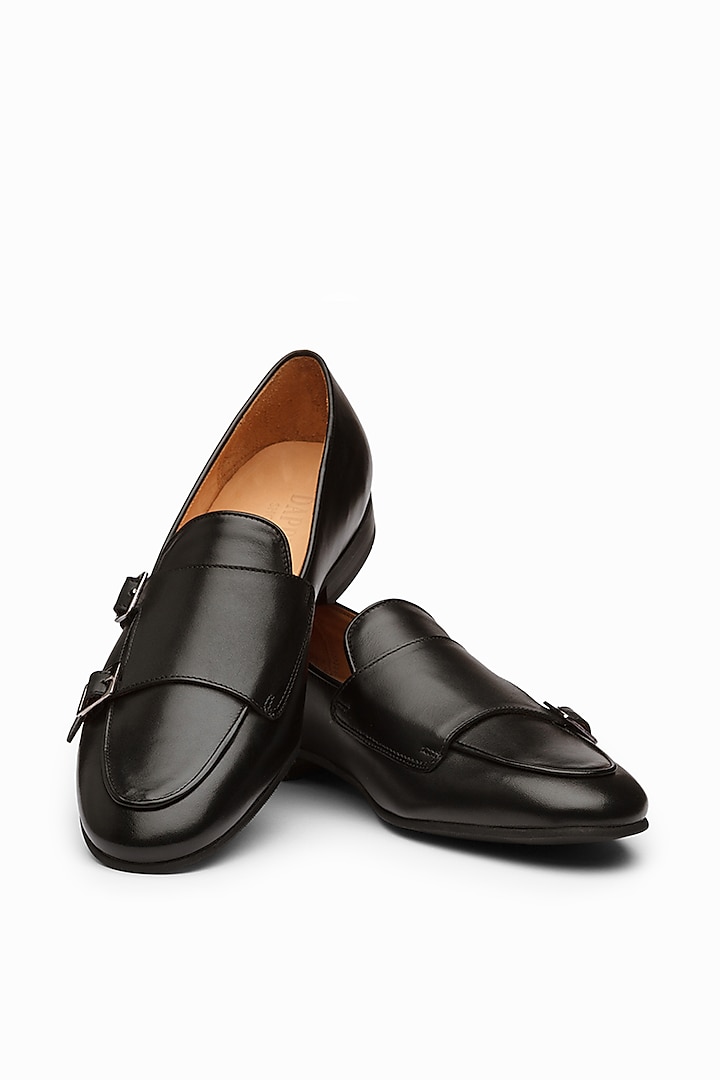 Black Calf Leather Monk Loafers by Dapper Shoes Co.