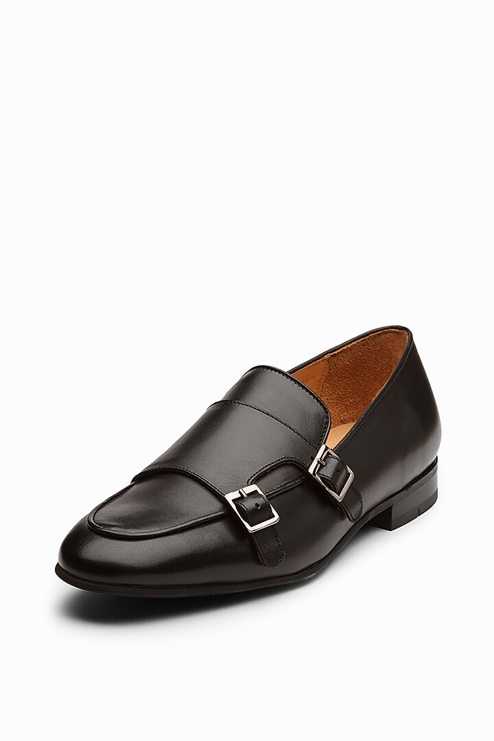 Black Calf Leather Monk Loafers by Dapper Shoes Co. at Pernia's Pop Up Shop
