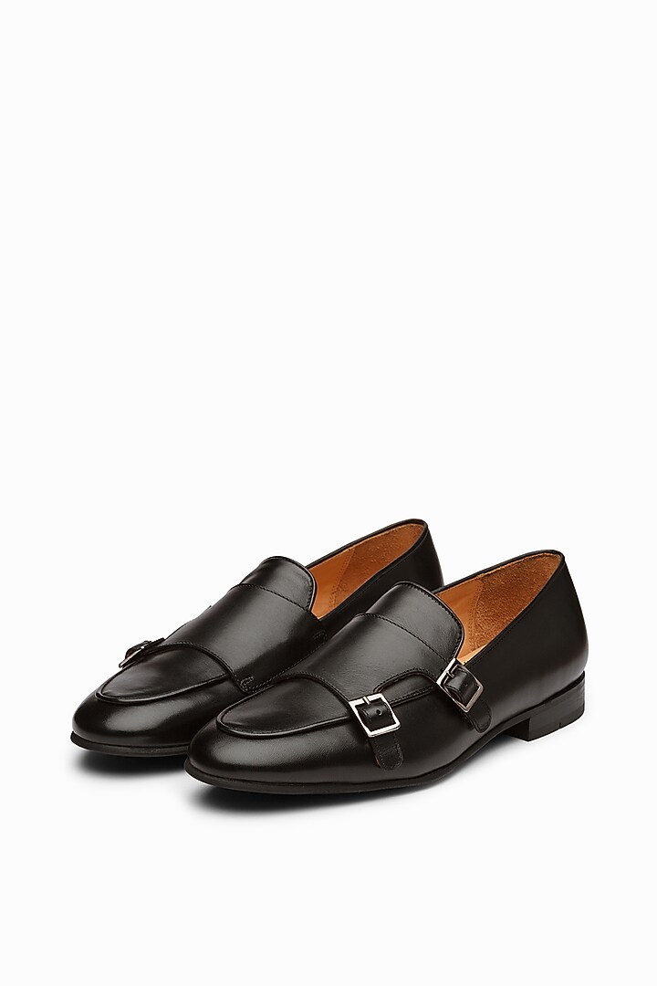 Black Calf Leather Monk Loafers by Dapper Shoes Co. at Pernia's Pop Up Shop