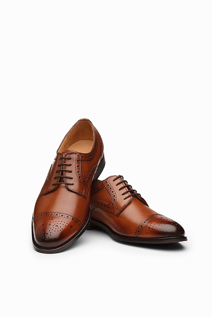 Cognac Calf Leather Derby Shoes by Dapper Shoes Co.