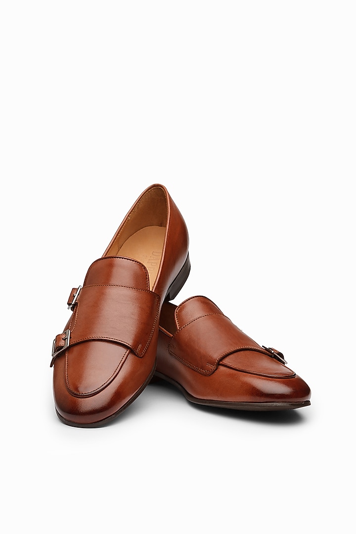 Cognac Calf Leather Double Monk Loafers by Dapper Shoes Co.