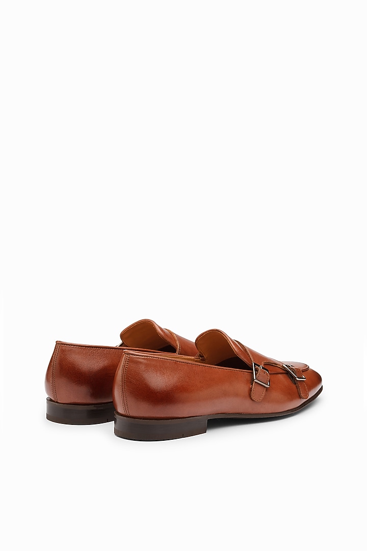 Cognac Calf Leather Double Monk Loafers by Dapper Shoes Co. at Pernia's Pop Up Shop