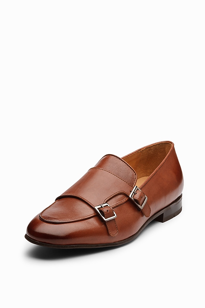 Cognac Calf Leather Double Monk Loafers by Dapper Shoes Co. at Pernia's Pop Up Shop
