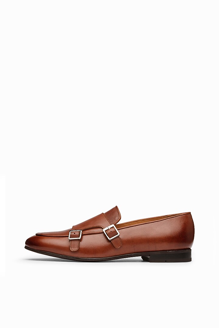 Cognac Calf Leather Double Monk Loafers by Dapper Shoes Co. at Pernia's Pop Up Shop