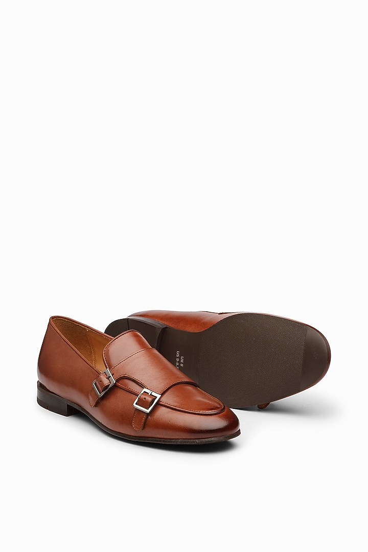 Cognac Calf Leather Double Monk Loafers by Dapper Shoes Co. at Pernia's Pop Up Shop