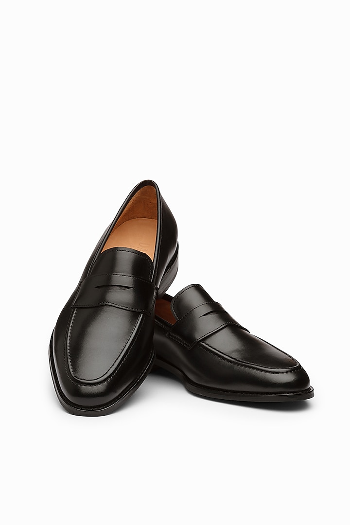 Black Calf Leather Penny Loafers by Dapper Shoes Co.