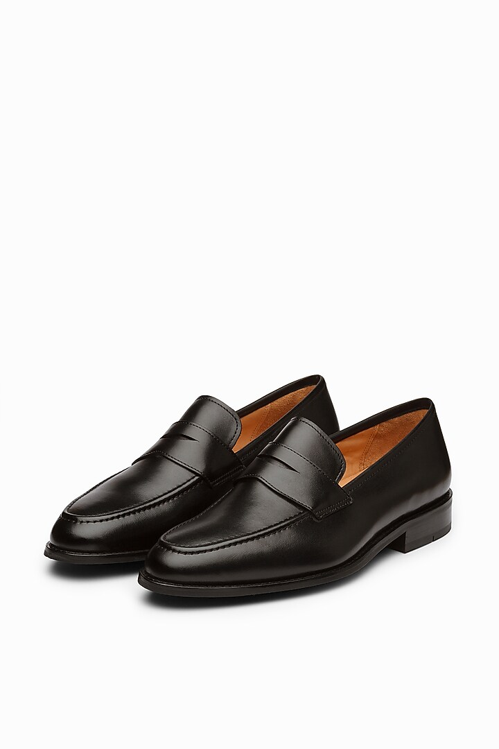Black Calf Leather Penny Loafers by Dapper Shoes Co. at Pernia's Pop Up Shop